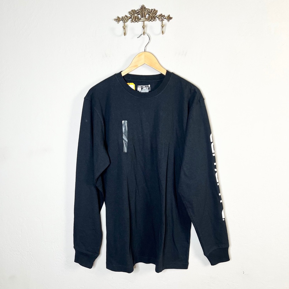 Carhartt Long Sleeve Logo Sleeve Graphic T-Shirt Mens Small Black Heavyweight NW